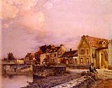 Jean-charles Cazin Wall Art - Figures At The Village Pond, Sunset